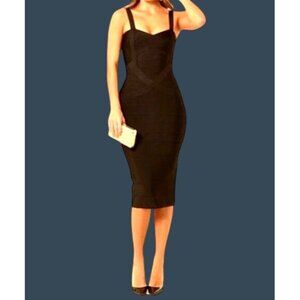 TOXIC ENVY BOUTIQUE-- WOMENS BLACK THICK STRETCHY MIDI BANDAGE DRESS SIZE LARGE